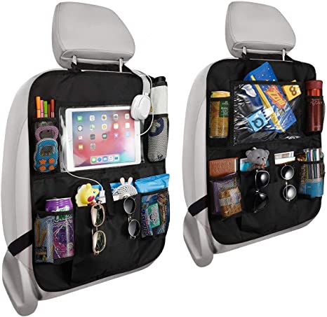 Car Backseat Organizer - RIGHTWELL 2pcs Car Organisers, Car Tablet Holder with 5 Storage Pockets, Seat Back Protectors with 10"iPad Holder - Storage Toys, Books, Drinks - Travel Accessories for Kids