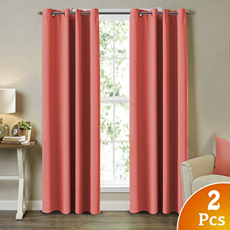 Turquoize 99% Blackout Curtains Energy Efficient Solid 2 Panels Thermal Insulated Girls Room Curtain Set, Coral Drapes, Each Panel 52" W x 84" L, Grommet