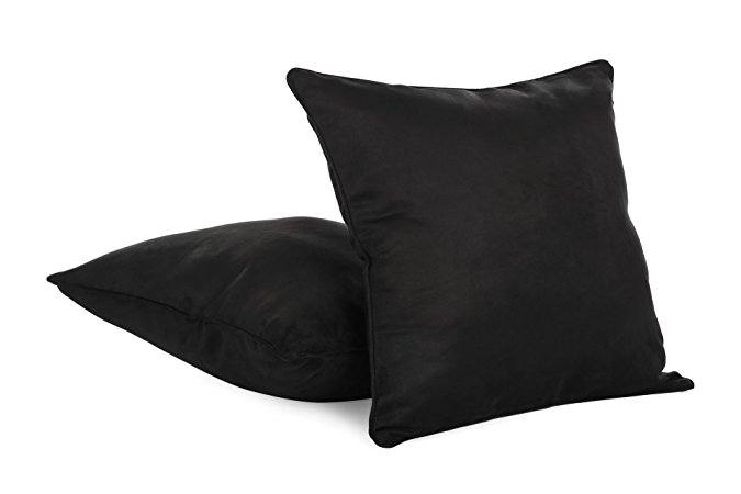 2-PC Faux Suede 26 X 26 Inches Square Euro Pillow Cover, Throw Pillow Case - Black