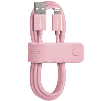 MFi Certified MOMAX Lightning Cable, 2M 2.4A Fast Charging Woven Braid Lightning to USB Cable for iPhone, iPad, iPod (2M Rose Gold)