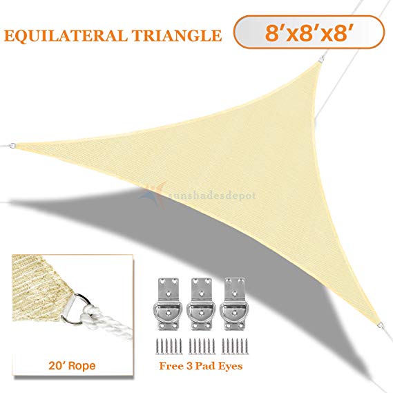 Sunshades Depot 8'x8'x8' Equilateral Triangle Permeable Canopy Tan Beige CustomSize Available Commercial Standard