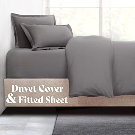 Nestl Bedding Duvet Cover with Fitted Sheet 4 Piece Set - Soft Double Brushed Microfiber Hotel Collection - Comforter Cover with Button Closure, Fitted Sheet, 2 Pillow Shams, King - Gray