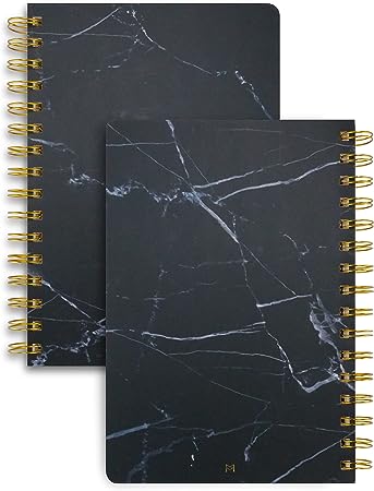 MILIKO A5 Hardcover Spiral Dot Grid Black Marble Notebook Set-2 Notebooks per Pack,80 Sheets(160 Pages) 100gsm Paper,8.27"x5.67"(Black Dot)