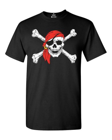 Shop4Ever® Jolly Roger Skull & Crossbones T-shirt Pirate Flag Shirts