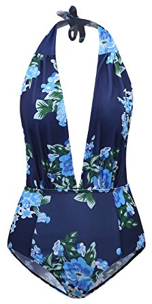 BESUMA Women One Piece Bathing Suits Backless Bikini Bather Swimsuit High Waisted Pin Up Swimwear