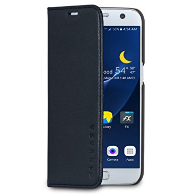 KANVASA Galaxy S7 Leather Case Flip Cover "Pro" Black - Premium Genuine Leather Wallet Book Folio Case for the Original Samsung Galaxy S7 - Ultra Thin with Magnetic Closure