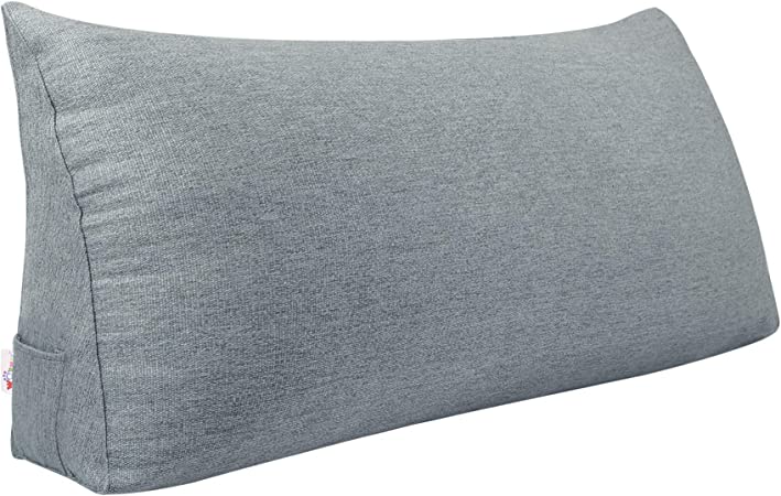 WOWMAX Large Bolster Triangular Positioning Support Reading Backrest Wedge Pillow for Headboard for Day Bed Bunk Bed with Removable Cover Linen Blend Grey Twin