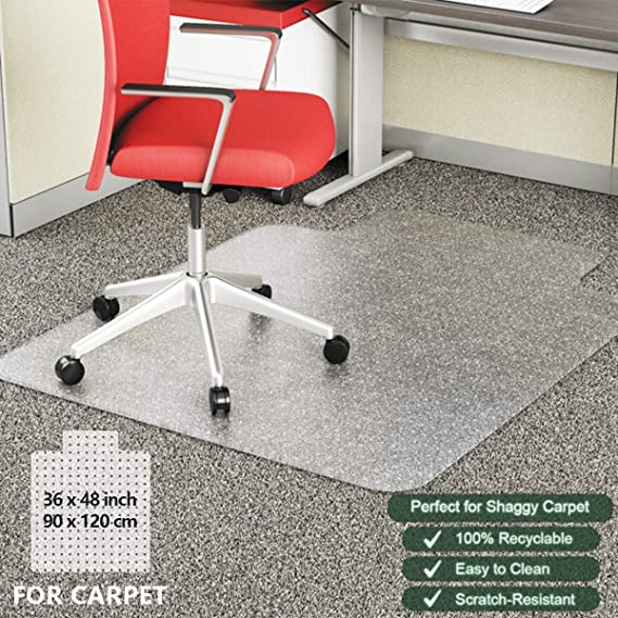 YOUKADA Office Chair Mat for Carpet, Carpet-Protector, Essentials Collection Transparent Carpet Floor Mat with Lip for Carpet Floor, 90 x 120 cm/36 x 48 inches