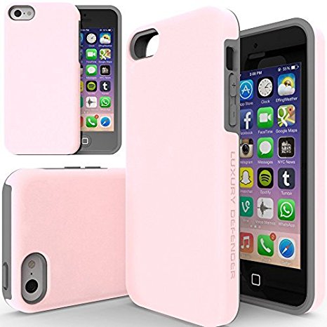 iPhone 5c Case, TEAM LUXURY [Double Layer] Defender Series [Shock Absorbing] Apple iPhone 5C Case - Pink/ Gray