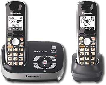 Panasonic KX-TG6532B Digital Cordless Phone with Answering System, Black, 2 Handsets