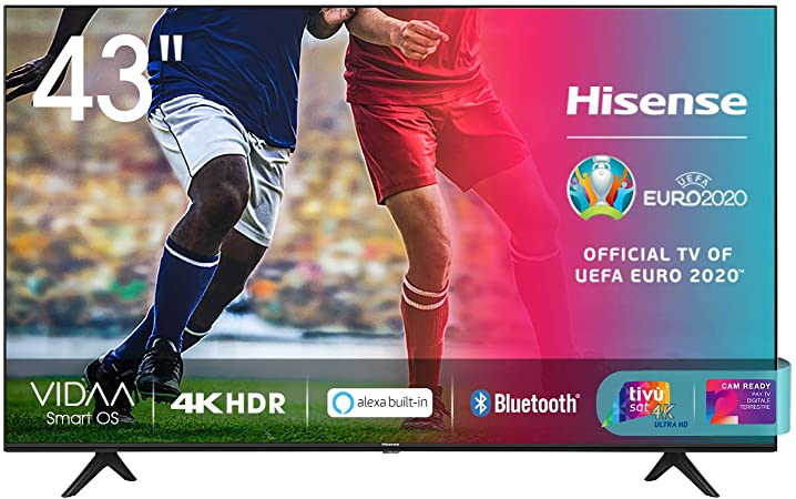 Hisense 43AE7000F, Smart TV LED Ultra HD 4K 43", HDR 10 , Dolby DTS, con Alexa integrata, Tuner DVB-T2/S2 HEVC Main10 [Esclusiva Amazon - 2020]