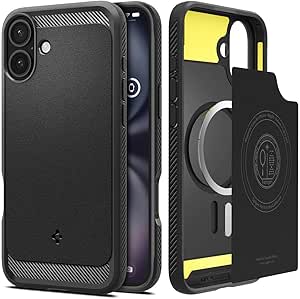 Spigen Case for iPhone 16 Case, Rugged Armor MagFit Designed for Apple iPhone 16 - Matte Black