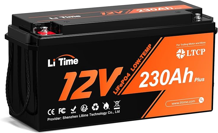 Litime 12V 230Ah Plus LiFePO4 Battery Built-in 200A BMS, Max 2944Wh Energy, Lithium Iron Phosphate Battery Perfect for Solar System, RV, Camping, Boat, Home Energy Storage…