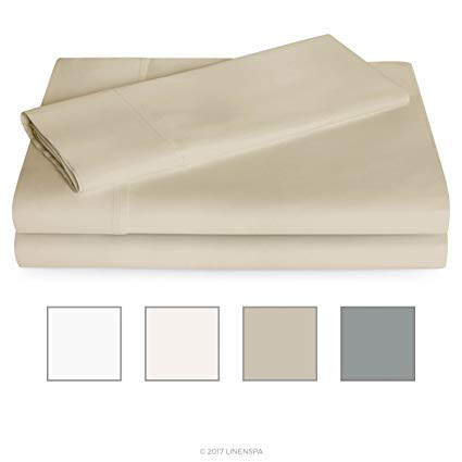 Linenspa 600 Thread Count Ultra Soft, Deep Pocket Cotton Blend Sheet Set - Twin XL - Sand