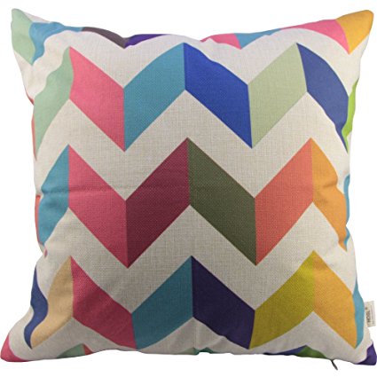 HOSL P51 Cotton Linen Throw Pillow Case Decorative Cushion Cover Pillowcase Colorful Zig Zag Chevron Fade Zigzag Stripes Wave Square