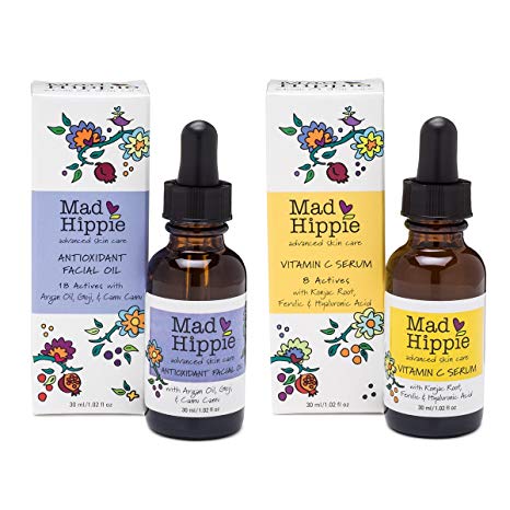 Mad Hippie Antioxidant Facial Oil & Vitamin C Serum with Resveratrol, Pomegranate, and White Tea Bundle, 1.02 fl. oz. each