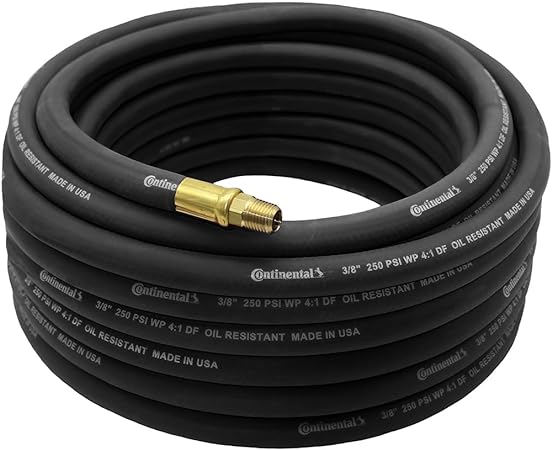 Continental 50' x 3/8" Rubber Air Hose 250 PSI - Made in USA - Formally Goodyear (Black)
