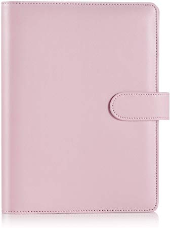 Bluecell Multi-Functional A5 PU Leather Notebook Binder, 6-Ring Personal Planner Binder Cover for A5 Size Filler Paper (Pink Binder, A5)