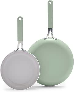 GreenLife Dream 8" & 10" Healthy Ceramic Nonstick Frying Pan Set, PFAS-Free, PFOA-Free, Dishwasher & Oven Safe, Stay-Cool Handles, Durable Aluminum Body, Versatile Cooking, Easy Clean, Sage Green