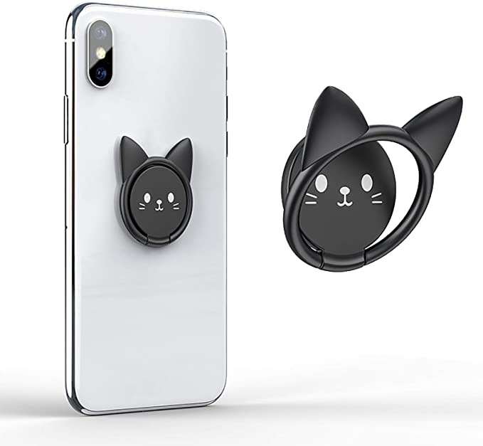 Acyan Cell Phone Ring Holder Ultra-Thin Cute Cat Finger Grip 360° Rotation Kickstand Metal Phone Grip for Magnetic Car Mount Compatible with All Smartphones