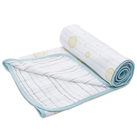 Aden by aden + anais Stroller Blanket, 100% Cotton Muslin, 2 Layer Lightweight and Breathable, 27.5 x 27.5 inch, Partly Sunny