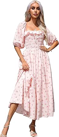 R.Vivimos Women Summer Half Sleeve Cotton Ruffled Vintage Elegant Backless A Line Flowy Long Dresses