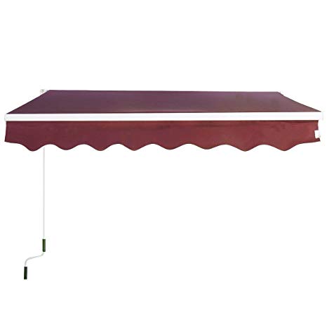 Goplus Manual Patio 8.2'×6.5' Retractable Deck Awning Sunshade Shelter Canopy Outdoor (Burgundy)