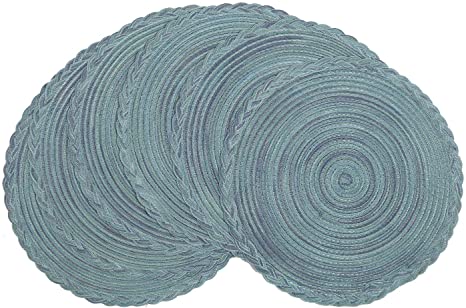 U'Artlines 15 Inch Round Cotton Placemats Non Slip Heat Resistant Braided Table Mats for Fall, Dinner Parties, BBQs, Indoor and Ourdoor Use (6pcs placemats, A Blue)