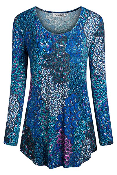 Tencole Women Long Sleeve Shirts Ethnic Style Casual Tunic Tops Pleated Blouse