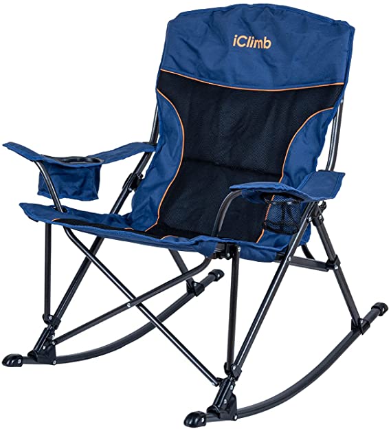 iClimb Padded Folding Rocking Chair Heavy Duty Camping Patio Porch Backyard Lawn Garden Balcony Rocker Indoor Outdoor with Carry Bag