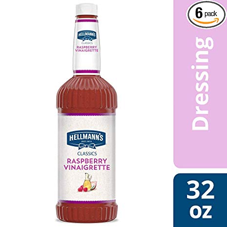 Hellmann's Classics Raspberry Vinaigrette Salad Dressing Salad Bar Bottles Gluten Free, No Artificial Flavors or High Fructose Corn Syrup, Colors from Natural Sources, 32 oz, Pack of 6