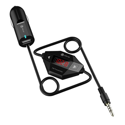 [Upgrade Version] iClever Wireless FM Transmitter with USB Car Charger for iOS & Android Devices with 3.5mm Aux Plug, Black