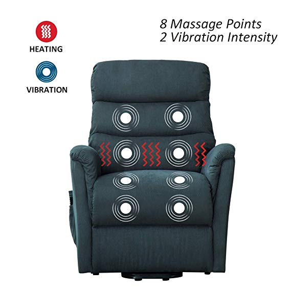 CANMOV Massage Power Lift Chair Recliner with Heating - Heavy Duty and Safety Motion Reclining Mechanism - Antiskid Fabric Sofa Living Room Chair, Navy Blue