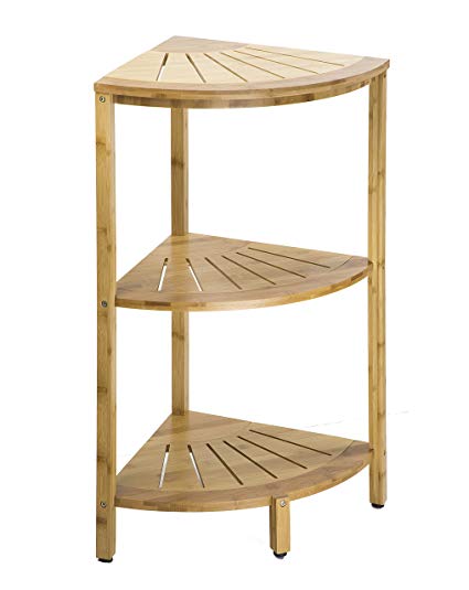 Dream Palace Natural Bamboo Three Tier Corner Shelf Storage (15.75 x 15.75 x 30 in) for Shower, Kitchen, Hall, Freestanding Shelving