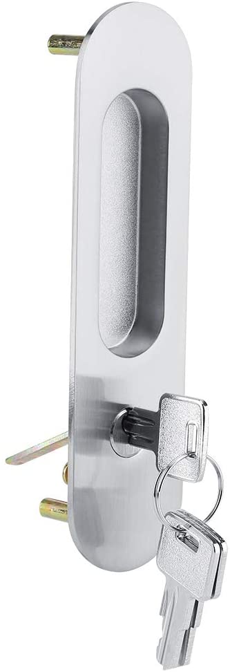 Sliding Door Lock Aluminum Alloy Safety Door Lock with 3 Keys for Bathroom Closet Kitchen Balcony(Silver)