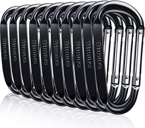 Gimars 3" 10 Pcs Improved Durable Spring-Loaded Gate Aluminum D Ring Carabiners Clips Hook for Home, Rv, Camping, Fishing, Hiking, Traveling, GM-510
