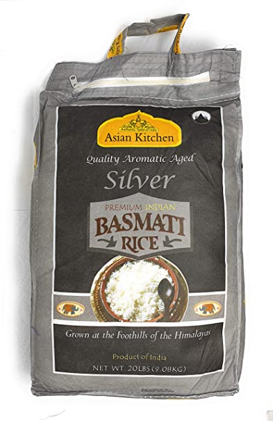 Asian Kitchen Silver White Basmati Rice Aged, 20 Pound (20lbs, 9.08kg) ~ All Natural | Vegan | Gluten Free Ingredients | Indian Origin