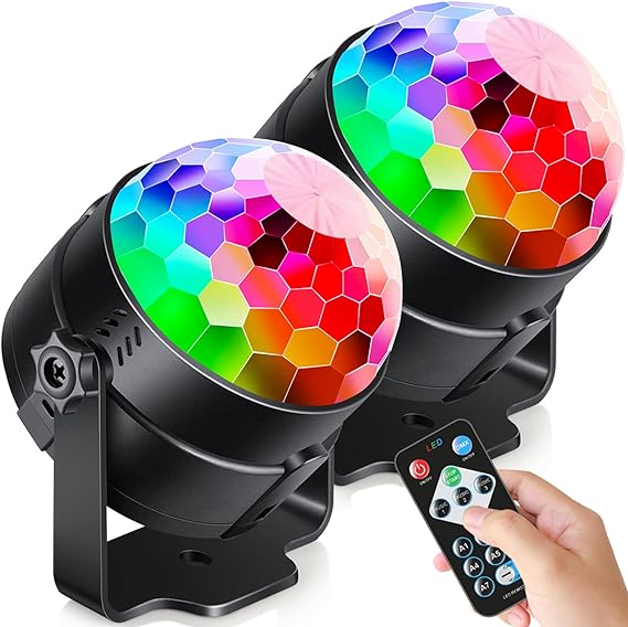 Luditek [2-Pack] Sound Activated Party Lights with Remote Control Dj Lighting, Disco Ball Light, Strobe Light Stage Lamp for Home Room Dance Parties Supplies Christmas Decorations