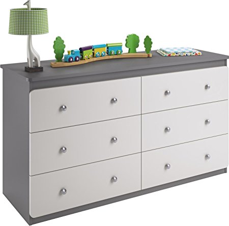 Cosco Products Willow Lake 6-Drawer Dresser, Light Slate Gray/White Stipple