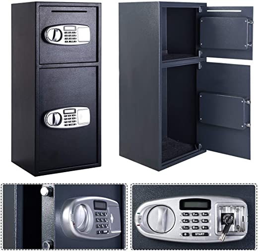 Casart Double Door Safe Box, Digital Safe Depository Drop Box with Keys for Home and Office, Security Lock Box for Gun, Cash and More