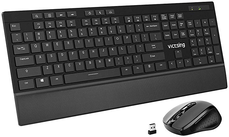 VicTsing Wireless Keyboard and Mouse Combo with 7 Independent Multi-Function Keys, Ultra-Slim Keyboard with Palm Rest, Adjustable DPI Mouse for PC Desktop Computer Laptop Tablet (Black)