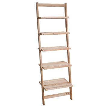 Lavish Home Book Shelf for Living Room, Bathroom, and Kitchen Shelving, Home Décor by 5-Tier Decorative Leaning Ladder Shelf- Wood Display Shelving