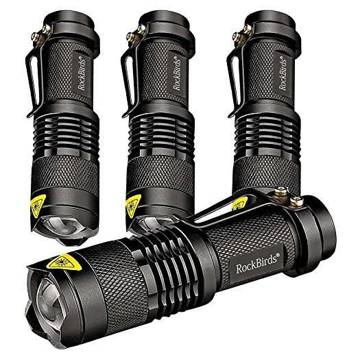 Rockbirds LED Flashlight, Mini Super Bright 3 Mode Tactical Flashlight, Best Tools for Hiking, Hunting, Fishing and Camping (4 Pack)