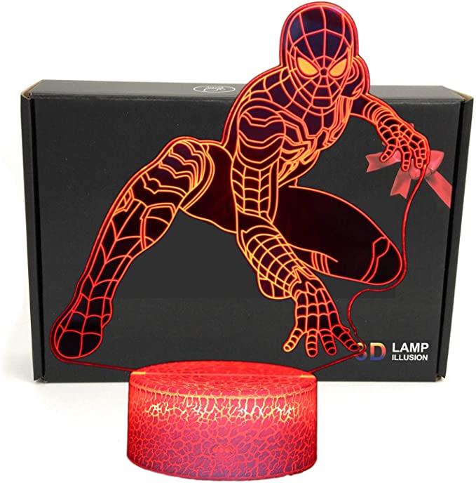 Superhero Spiderman 3D Illusion Bedroom Night Light Desk Lamp Gift for Men, Girls, Boys, Teens, Kids, Boyfriends