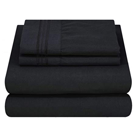 Mezzati Luxury Bed Sheet Set - Soft and Comfortable 1800 Prestige Collection - Brushed Microfiber Bedding (Black, Twin Size)
