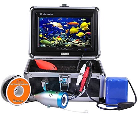 Underwater Fish Finder Anysun® Professional Fishing Video Camera with 7" TFT Color LCD Hd Monitor 700tvl CCD 15M Cable Length with Carry Case, Fun to See Fish Biting