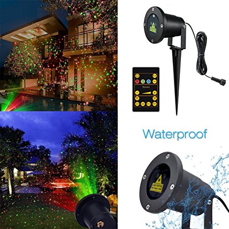 Tepoinn Indoor Outdoor Waterproof Laser Christmas Light,Star Projector with Remote Control and 2 Color RED and Green for DJ Disco,Garden,Pool Areas, Low Voltage, Holiday Lighting, Christmas Decoration