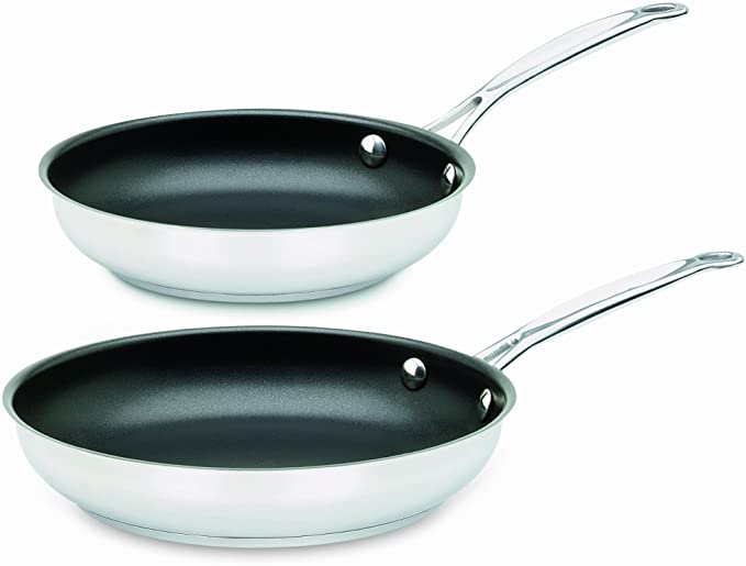 CUISINART 722-911NS Chef's Classic Stainless Nonstick 2 Piece 9" & 11" Skillet Set, Black/Silver Stainless