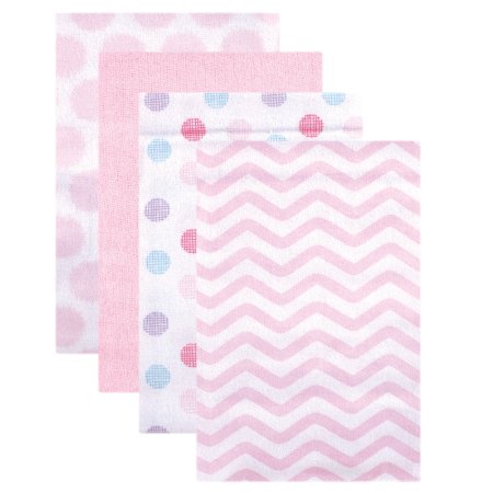 Luvable Friends Flannel Receiving Blankets, Pink Dots, 4 Count