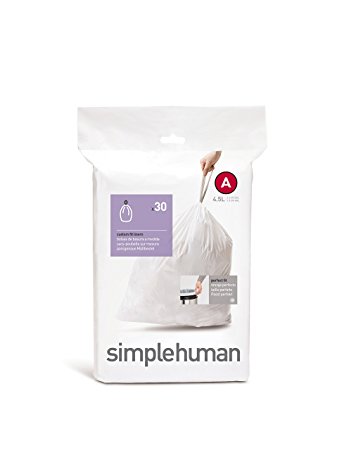 simplehuman Custom Fit Trash Can Liner A, 4.5 Liters / 1.2 Gallons, 30-Count (Pack of 4)